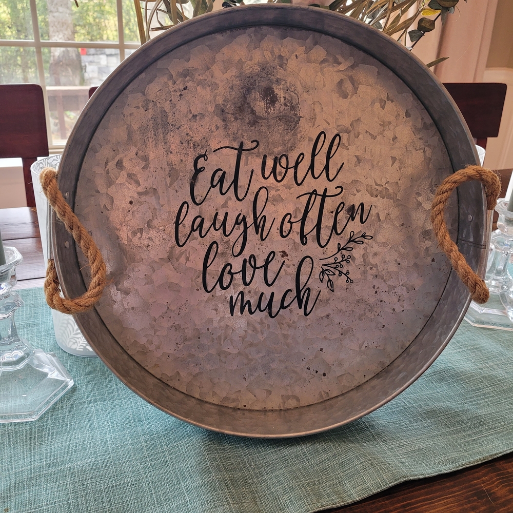 Rustic Metal Serving Tray with Rope Handles